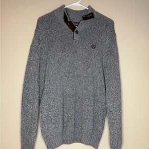 Chaps Gray Zip Up Sweater with Button Collar